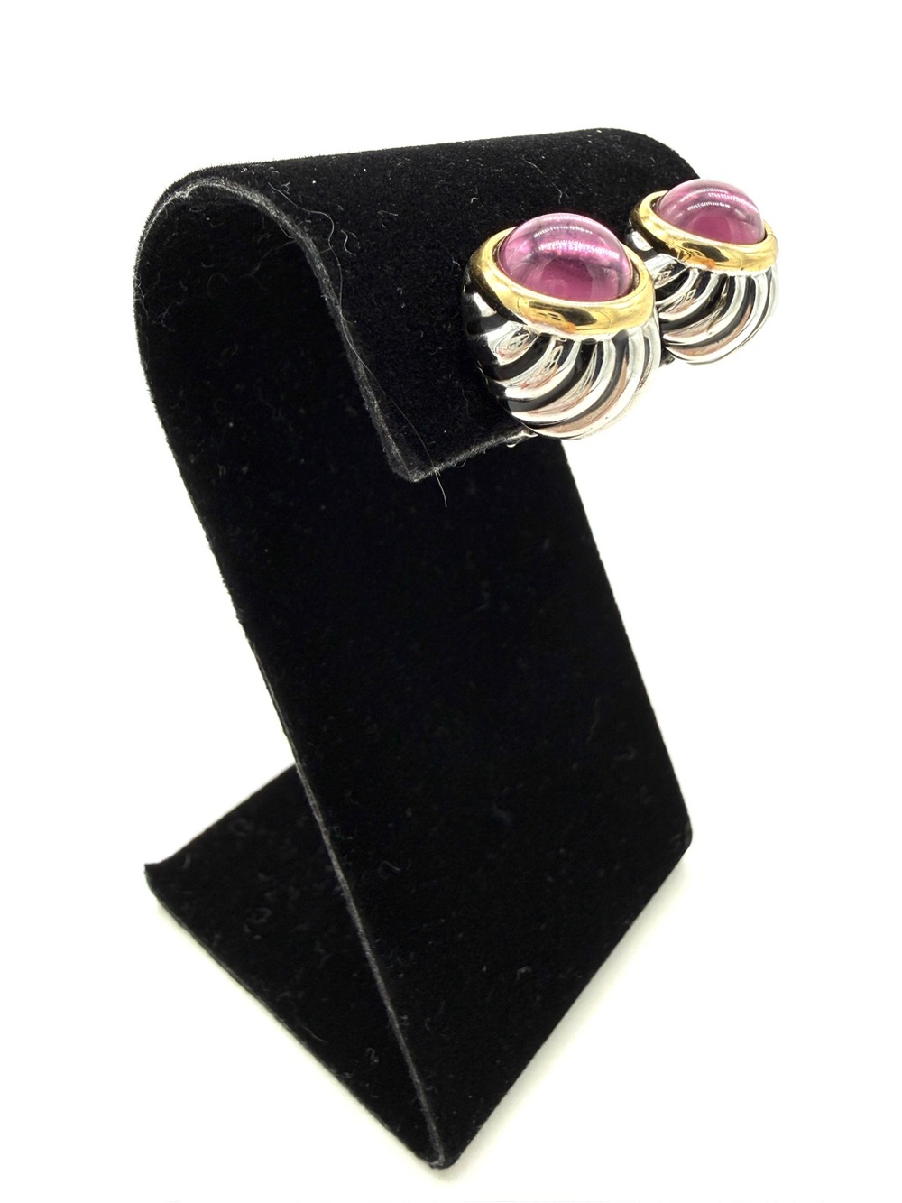Vintage Erwin Pearl Two-Tone Domed Ribbed Clip-On Earrings
